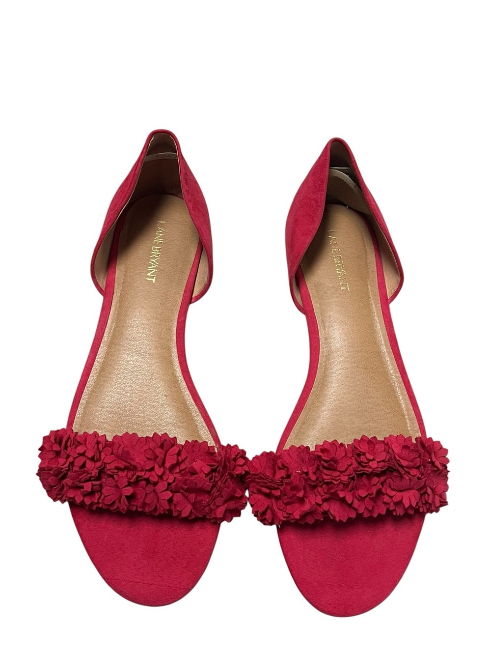 Lane Bryant Red Floral-Trim D'Orsay Flats